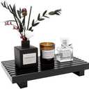 Wood Pedestal Table Stand for Bathroom Tray Kitchen Counter Decor Decorative Wooden Display Risers for Kitchen Sink Accessories Soap Tray Vanity Black Bathroom Counter Organizer Decor Dish Soap Holder