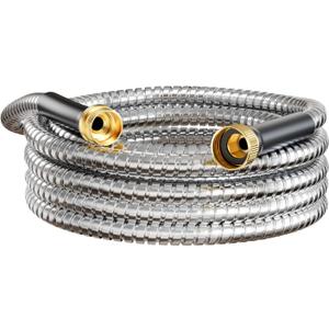 Short Garden Hose 10 ft, Male to Female Heavy Duty Stainless Steel Small Water Hose Extende Connector, Flexible No Kinks Leakproof 3/4 in Fittings, Lightweight Metal Leader Hose,MBT10S Model