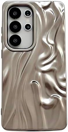 Caseative for Samsung Galaxy S24 Ultra Case,Pleated Water Ripple Chrome Wave Pattern Soft Compatible with Samsung Case (Silver,Samsung Galaxy S24 Ultra)