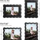 4x6 Picture Frame with Mat for 3.5x5, Wavy Edge Wooden Real Glass Photo Frame for Tabletop and Wall Hanging, Black, 1 Pack