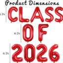 3 x 16 Inch Red Class of 2026 Balloons, Foil Graduation Balloons, Class of 2026 Graduation Party Decorations Supplies