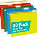 HERKKA Hanging File Folders, 30 Pack Reinforced Legal Size Hanging Folders with Heavy Duty 0 Inch Expansion, Designed for Bulky Files, Medical Charts, Adjustable Tabs, Assorted Colors