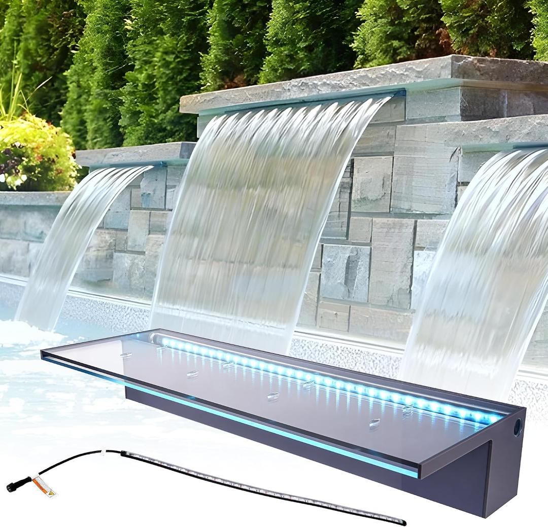 SUMGREEN APP Control Acrylic Waterfall Spillway Pond Fountain with Multi-Color LED Lights - Sheer Descent Pool Fountain for Garden, Koi Pond, and Swimming Pool Decor (36 Inch)