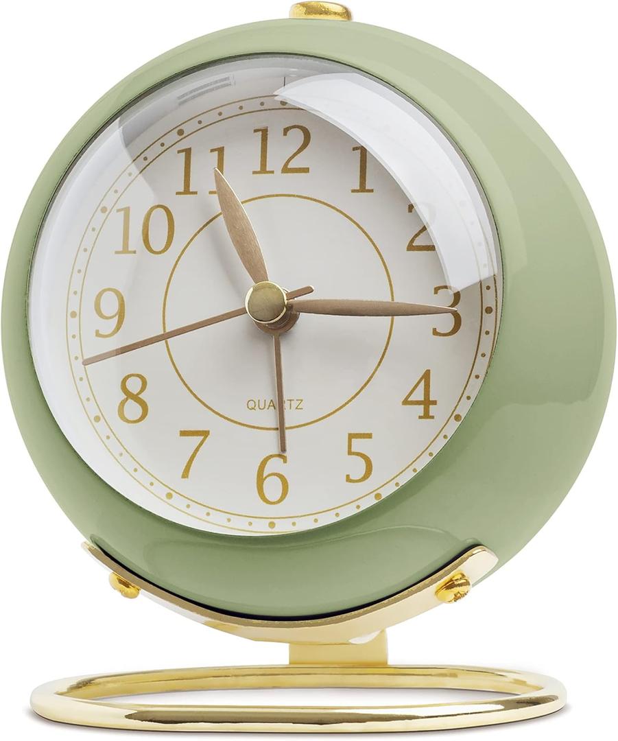 SHISEDECO Small Tableclocks Classic Non-Ticking Tabletop Alarm Clock with Backlight, Battery Operated Astronaut Deskclock with HD Glass for Living Room Bedroom Bedside Indoor Decor (Green)