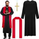 Zhanmai Men's Priest Costume Adult Priest Costume with Father Robe Stole Plastic Monk Cross for Cosplay Stage Halloween (Red, One Size)