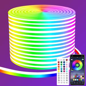 segrass 50ft RGB LED neon Rope Lights LED neon Lights with Remote Control/APP Control IP65 Waterproof Flexible Neon LED Strip Lights for Bedroom Room Outdoors Decor
