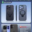 FNTCASE for iPhone 16 Pro-Max Case: [360 Spin Magnetic Stand] [Compatible with Magsafe] [Screen Protector] Translucent Matte Military Grade Shockproof Full Camera Protective Phone Cover - Black