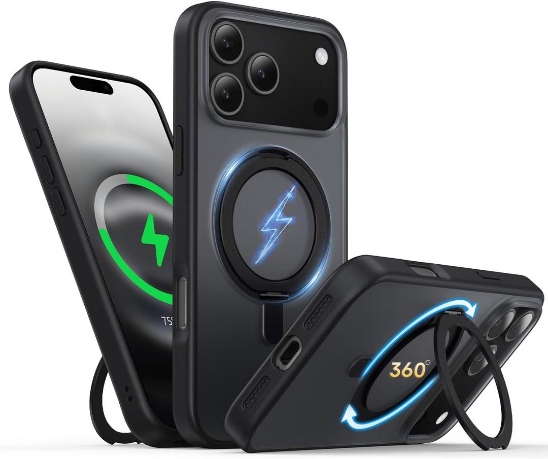 for iPhone 17 Pro Case 6.3-Inch with Magnetic 360 Ring Stand Compatible with MagSafe Frosted Matte Shockproof Protective Phone Cover 6.3" 2025, Black