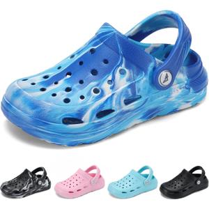 Kids Tie Dye Garden Clogs for Boys Girls | Lightweight Slip-On Water Shoes with Arch Support (13 Little Kid, Blue Aqua)