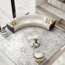 Deerly Large Washable Area Rug 8x10 for Living Room Bedroom Boho Vintage Oriental Rug for Dining Room Non-Slip Soft Low-Pile Farmhouse, Beige/Multi