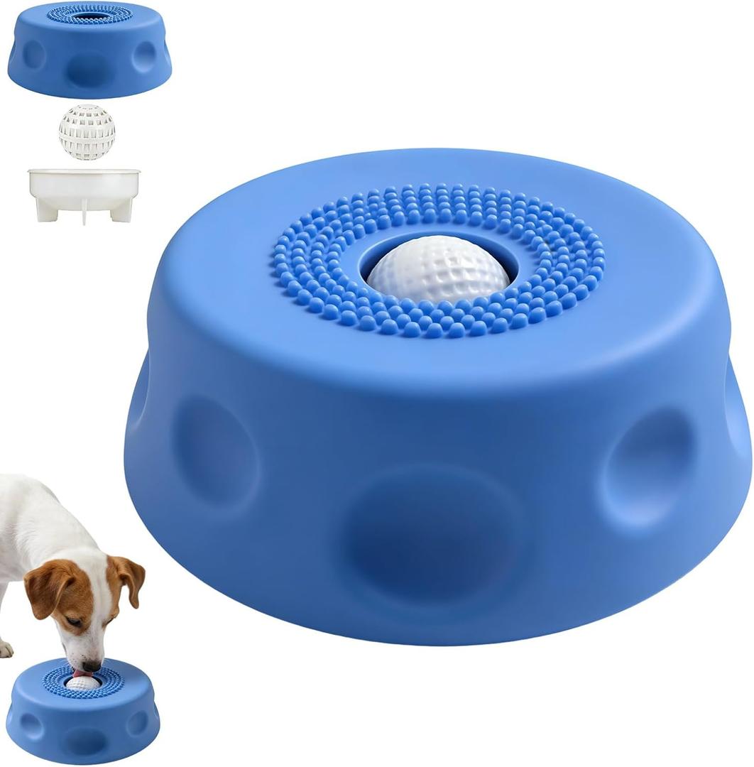 Dog Lick Bowl with Ball,Dog Licking Bowl with Rolling Ball,Slow Feeder Dog Bowls for Liquid with Rolling Ball,Slow Feeder Dog Bowls for Liquid Treat, for Large Medium Small Puppy Breeds (Blue)