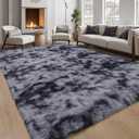 Grey Fluffy 9x12 Large Area Rugs for Bedroom Living Room,Tie-Dye Dark Gray Soft Washable Shag Carpet for Kids Room, Nursery, Dorm Decor, Colorful Cute Plush Fuzzy Rugs for Baby Toddler