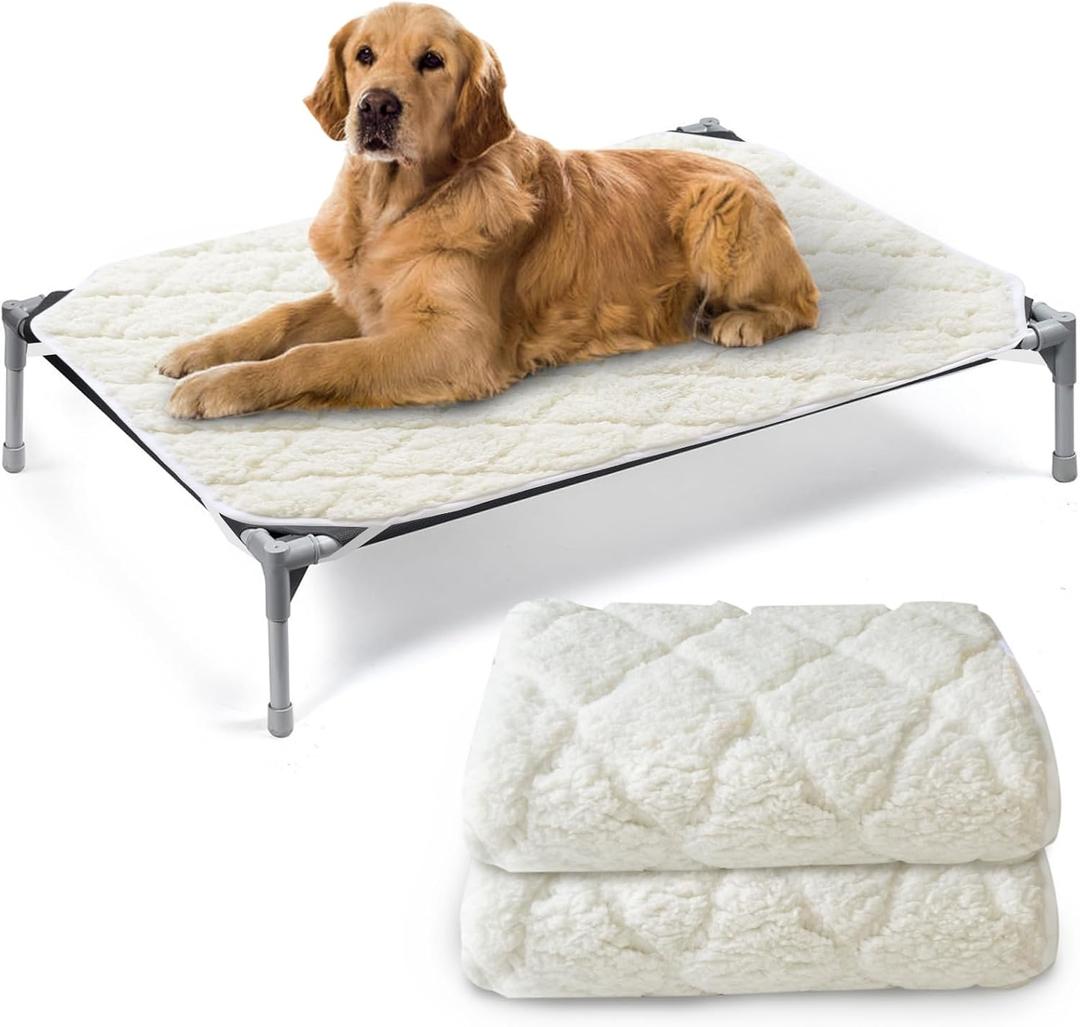 Elevated Dog Bed Pad Waterproof 2 Pack, Soft Plush Dog Pet Pad Large for Dog Cot Bed, Machine Washable Dog/Cat Beds Pad with Corner Straps, Waterproof (Pad Only, Bed not Included)