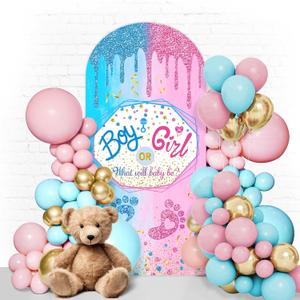 Gender Reveal Backdrop Cute Bear Baby Shower Arch Cover Backdrop for Boy or Girl Baby Party We Can Bearly Wait Blue or Pink Balloon Party Decor 7.2FT x 4FT Rainbow Double Printed Decorations