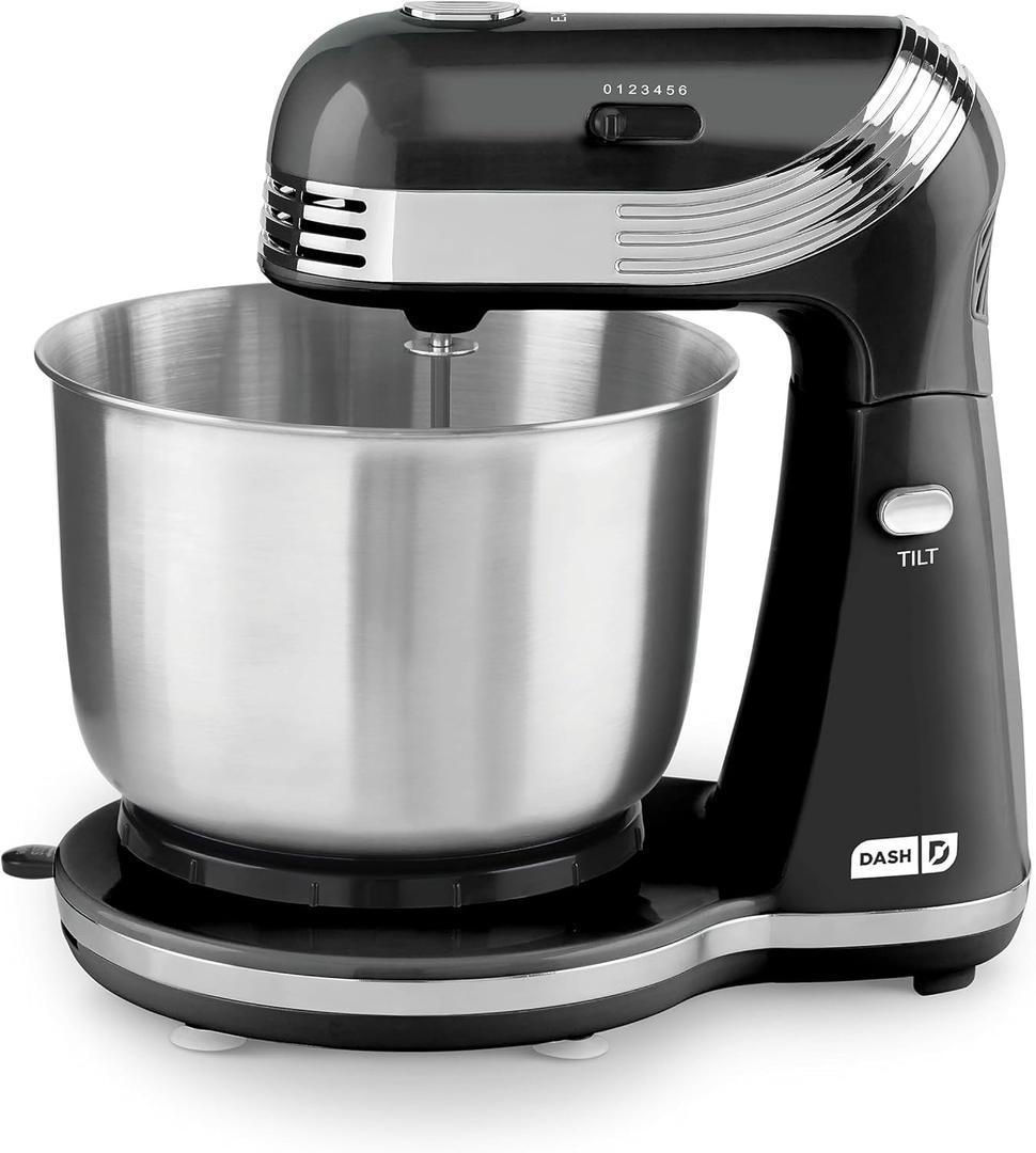 Dash Stand Mixer (Electric Mixer for Everyday Use): 6 Speed Stand Mixer with 3 qt Stainless Steel Mixing Bowl, Dough Hooks & Mixer Beaters for Dressings, Frosting, Meringues & More - Black