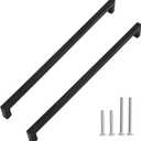 Cabinet Pulls Matte Black Cabinet Handles Square Drawer Pulls, Stainless Steel Kitchen Door Cupboard Cabinet Handles, 2 Pack 15 Inch Drawer Hardware Handles, 384mm Hole Centers