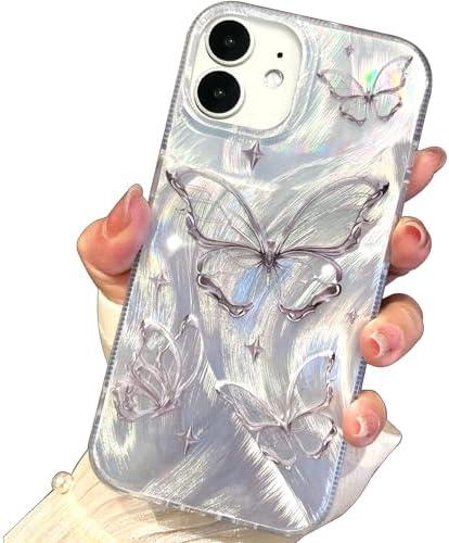 I-MGAE-IN-AR Compact Case for iPhone 11 Shiny Silver Butterfly Design,Cute Trendy Soft Slim TPU Shockproof Protective Phone Cases Cover for Women Girls Aesthetic Glitter