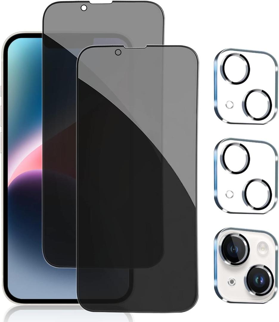 PEHAEL [2+2Pack] for iPhone 14 Plus Privacy Screen Protector with Camera Lens Protector Full Coverage Anti-Spy Tempered Glass Film 9H Hardness Upgrade Edge Protection Easy Installation Bubble Free [6.7 inch]