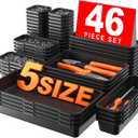 A-LUGEI & 5 Size Tool Box Organizer Tray Divider Set, Black Desk Drawer Organizer, Garage Organization and Storage Toolbox Accessories Rolling Tool Chest Cart Cabinet Work Bench Small Part