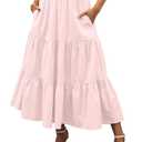 ANRABESS Women’s Summer Boho Flowy Swing Tiered A-Line Maxi Skirt 2025 Fashion Trendy Elastic Waist Pleated Long Beach Dress XL