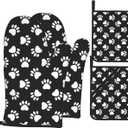 Perinsto Cute Dog Animal Paws Oven Mitts & Pot Holders 4 Pcs Set, Decorative Heat Resistant Cooking Gloves Microwave Oven Gloves for Kitchen Baking Grilling BBQ