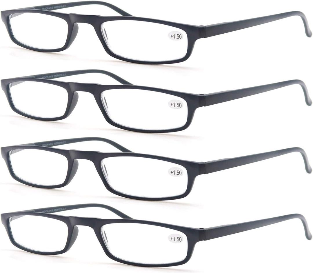MODFANS Reading Glasses Black +4.0-4 Pairs Fashion Readers Narrow Frame Spring Hinge for Men Women