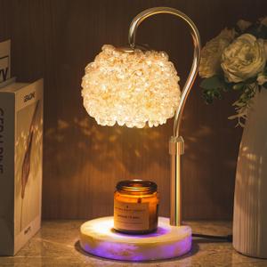 Candle Warmer Lamp with RGB Lighting - Dimmer Electric Candle Lamp Warmer Crystals Lampshade,Adjustable Height Wax Warmer Lamp with 2 Bulbs for Jar Candles,Gifts for Mom Womens(White)