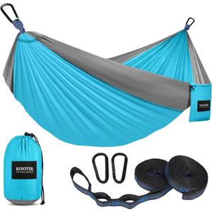 Kootek Camping Hammock 400 lbs Capacity, Portable Hammocks with Tree Straps & Attached Carry Bag, Camping Essentials Gear, Perfect for Outside Indoor Hiking Beach Backpack Travel (Medium, Sky Blue & Grey)