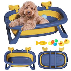 Pet Bathtub with Toys,Portable Puppy Bathtub for Easy Baths and Easy Storage, Dog Bath Tubs for Small Medium Pets (Blue)