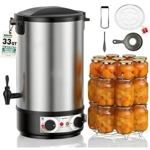 WantJoin Water Bath Canner - 1800W 33QT Stainless Steel Electric Canner, Adjustable Temp (86-212°F) & Timer (30-180min), Makes 11 Quart Jars, Includes Rack, Jar Lifter, Funnel for Home Canning
