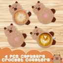 Coasters for Drinks - 4 PCS Capybara Crochet Coasters Cute Coffee Coaster for Table Decor, Housewarming Capybara Gifts (Light Brown Capybara)