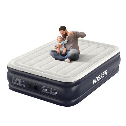VOSSER Air Mattress Full with Built in Pump,18''Inflatable Mattress of Upgraded Vertical Beams,Self Inflatable/Deflation Blow Up Mattress in 3 Mins,Flocked Top Airbed with Carry Bag for Home, Camping