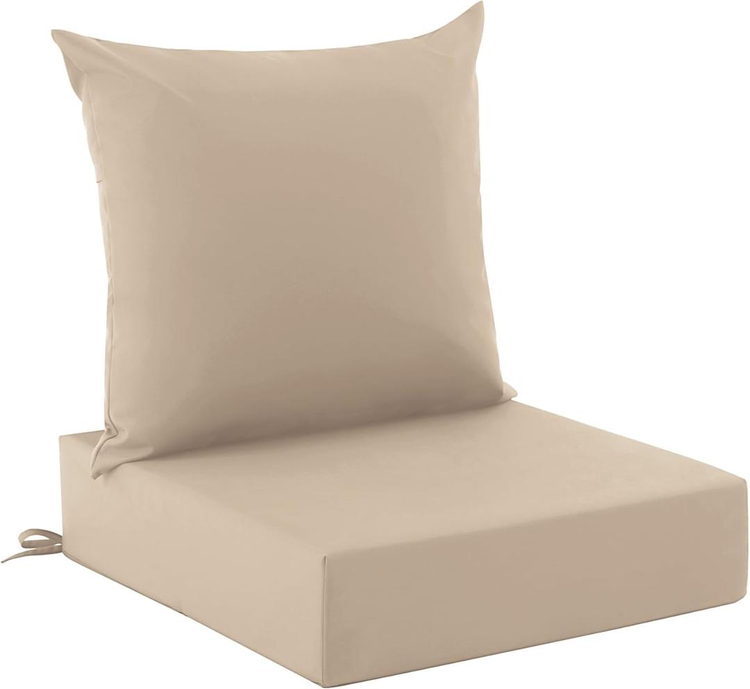 Outdoor Cushions for Patio Furniture, Outdoor Seat Cushion Set 24 x 24 x 5.75 Inch, Waterproof & Fade Resistant Outdoor Chair Cushions, Deep Seat Patio Cushion with Removable Cover, Beige