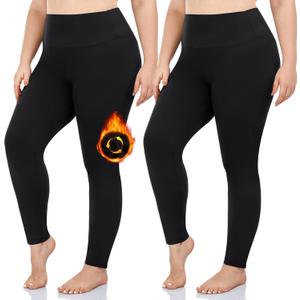 FULLSOFT 2 Pack Women's Plus Size Fleece Lined Leggings-Thermal High Waist Stretchy 1X-4X Yoga Pants for Winter Workout (3X-Large)