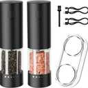 Electric Salt and Pepper Grinder Set  USB Rechargeable Automatic Grinder Set with LED Light, 6 Adjustable Coarseness Levels, Large Capacity, 2-Pack Electric Salt and Pepper Shakers
