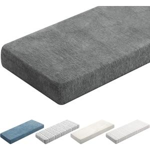 Leinuosen Bench Cushion 42x16x4 Inch for Indoor Furniture Weaving Texture Chenille Kitchen Bay Window Non Slip Seat Cushion Tufted Thicken Pad for Patio Porch, Mudroom Entryway (Gray)
