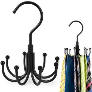 BigOtters Rotatable Belt Rack Closet Organizer Hanging Holder Storage Hook for Belt Bra Tank Top Tie Scarf Purse Black Pack of 2