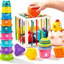 4 in1 Montessori Toys for 1 Year Old,17 Pcs Boys Girls 1st Birthday Gifts, Stacking Cups,Shape Sorter,Multi Sensory Shapes for Babies Early Educational Baby Travel Toys for Toddler 6-12 Months