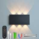 Shelprojsu LED Cordless Wall Sconce, 5200mAh Rechargeable Battery Operated Wall Lamp with Remote Control, 3 Colors and Dimmable Magnetic Wireless Wall Light (Black, 1)