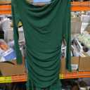 HOCILLE Women's Sexy Bodycon One Shoulder Mini Dresses Long Sleeve Ruched Ruffle Hem Club Party Short Dress (Medium, Darkgreen)