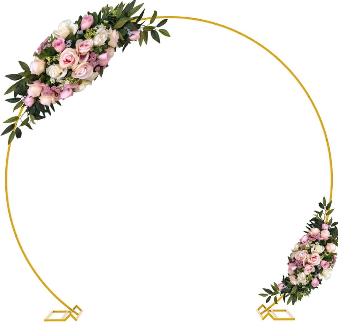 Wokceer 9.2 FT Large Circle Balloon Arch Stand Gold Metal Round Arch Backdrop Stand for Wedding Ceremony Birthday Party Bridal Shower Anniversary Background Decoration