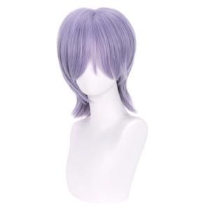 MAGQOO Grey Purple Wig Boy Men Short Straight Bob Grey Purple Wig with Bangs Cartoon Movie Halloween Cosplay Costume Animie Wigs