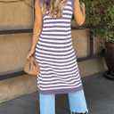 BLENCOT Women's V Neck Striped Fall Sweater Vest Causal Sleeveless Button Cardigan Midi Cover Up Tank Dresses (White, S)