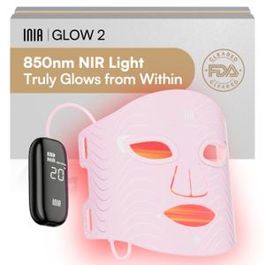 INIA Red Light Therapy Mask for Face – 4 Light Modes with 850nm NIR, Red & Blue LED Light Therapy, 2600mAh Rechargeable LED Face Mask for Radiant Glow at Home, Pink