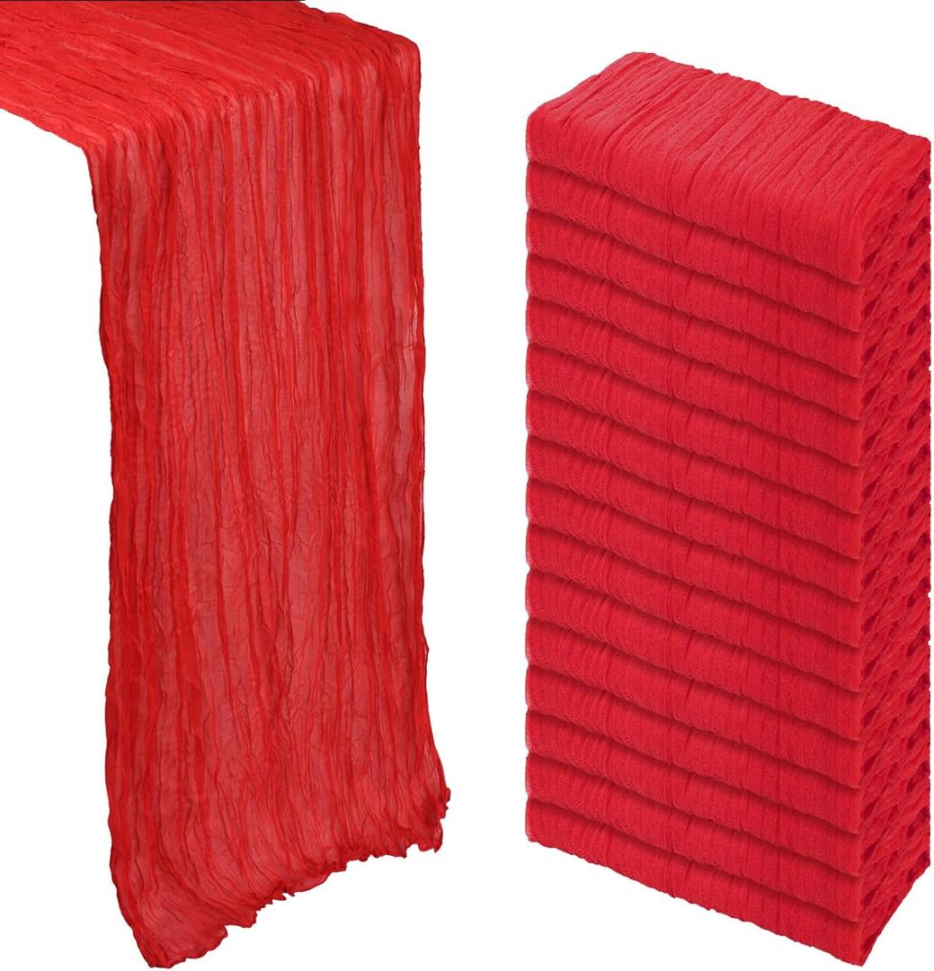 16 Pack Red Table Runner Cheesecloth 10Ft Gauze Cheese Cloth Table Runner 120 Inch Boho Sheer Rustic Fabric for Party Decor Baby Shower Wedding Holiday Decorations