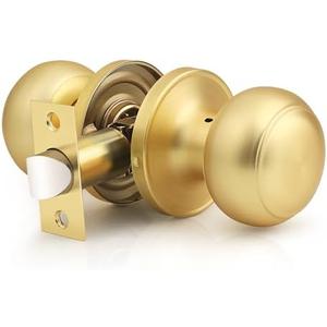 Gold Door Knob, Brass Door Knobs, Gold Door Handle Interior for Closet, Keyless Passage Door Handle, 1 Pack