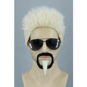 Topcosplay Celebrity Chef Wig and Goatee Men Wigs Blonde Funny Male Hair for Halloween Party Costume