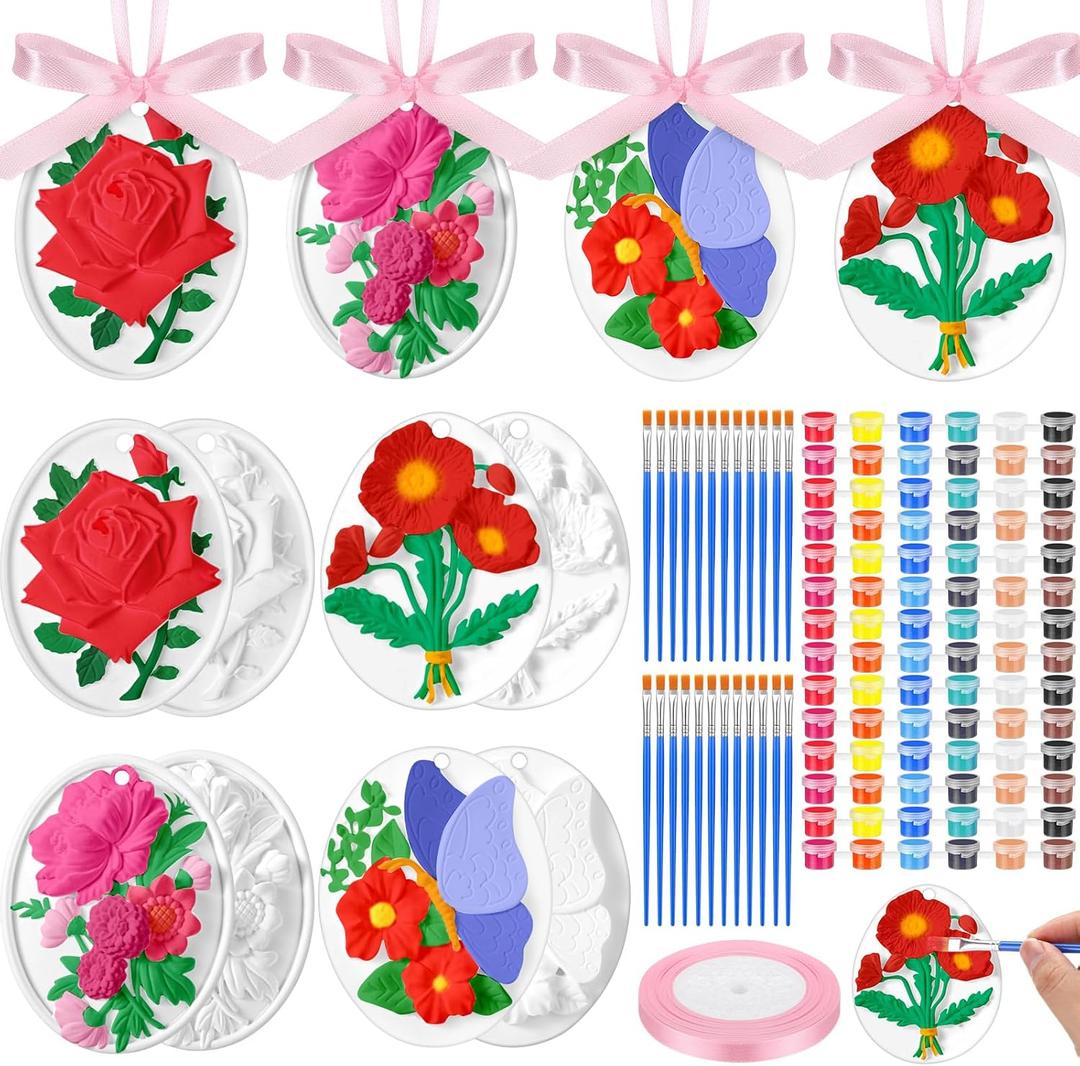 Rotatingpals 24 Pack Flower Ceramic Painting Kit Paint Your Own DIY Ceramics to Paint Floral Tea Party Decorations Favors Arts and Crafts Set for Activity Birthday Party Supplies