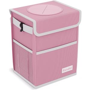 K KNODEL Waterproof Car Trash Can with Lid, Leak-Proof Garbage Bag, Hanging Bin for Women (Pink, Medium)