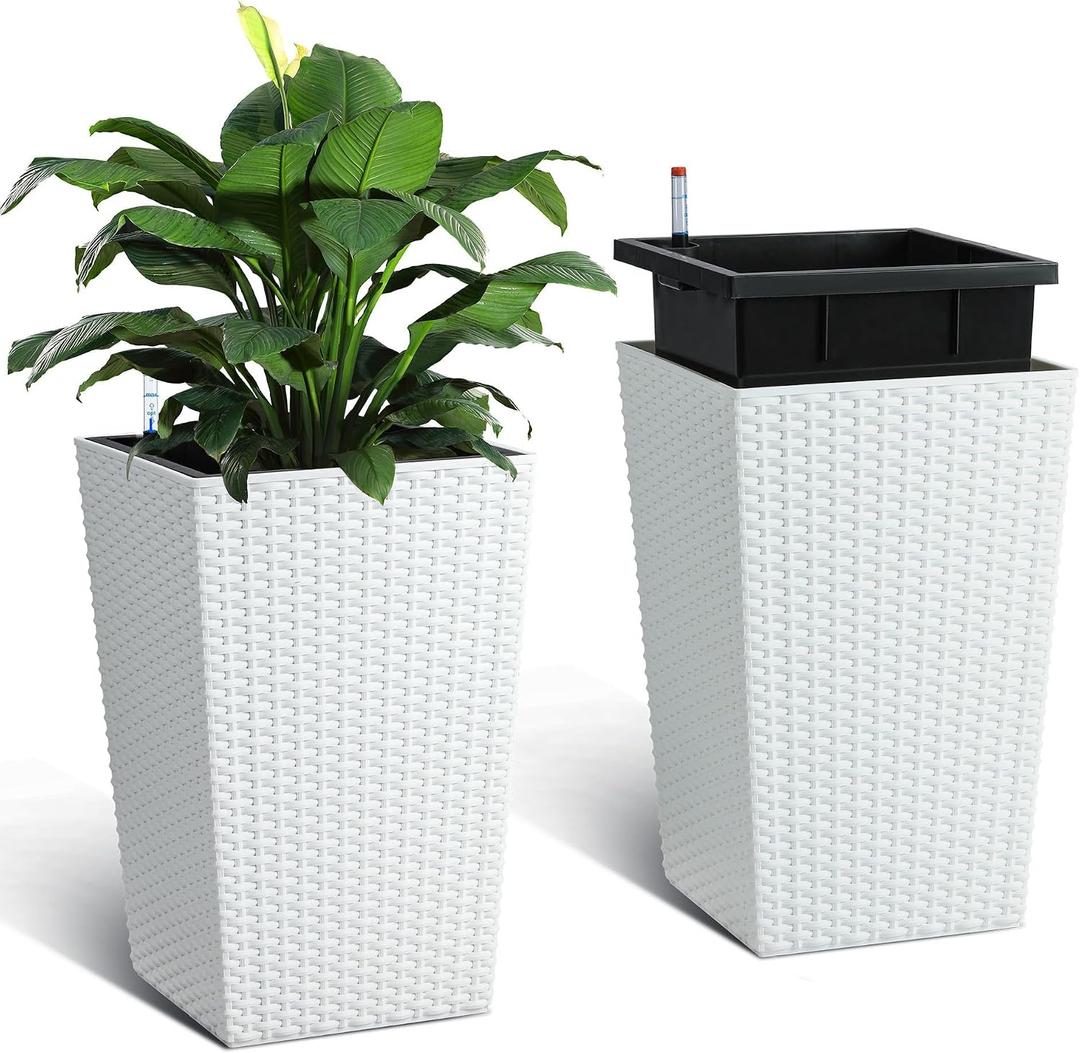 Garvee Tall Outdoor Planters, 16 Inch Planters for Outdoor Plants, White